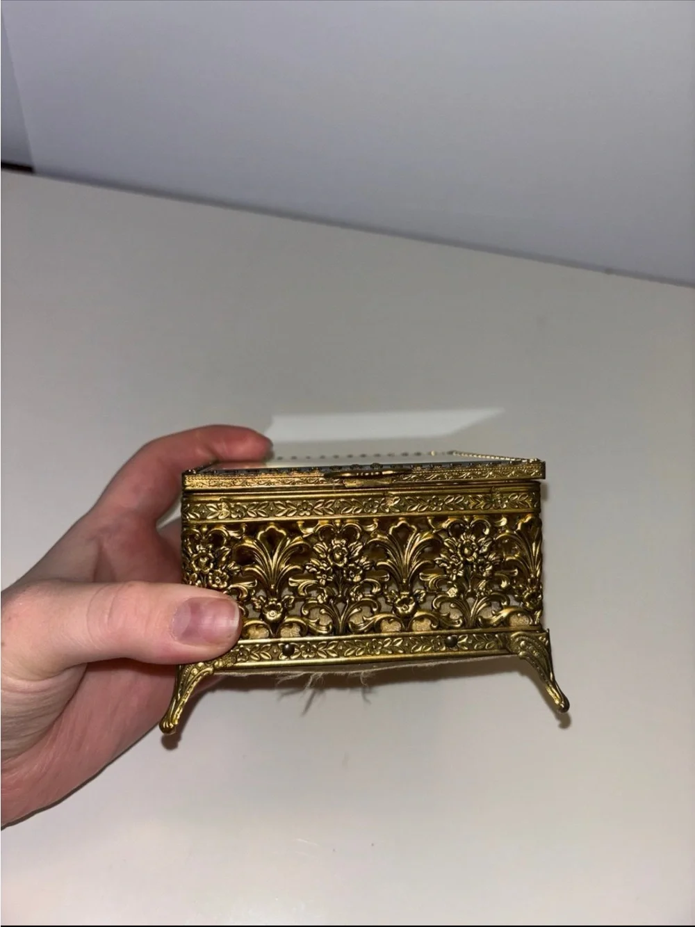 Vintage brass glass jewelry trinket box!